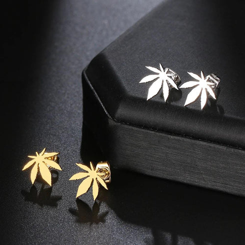 Weed Leaf Stainless Steel Earrings